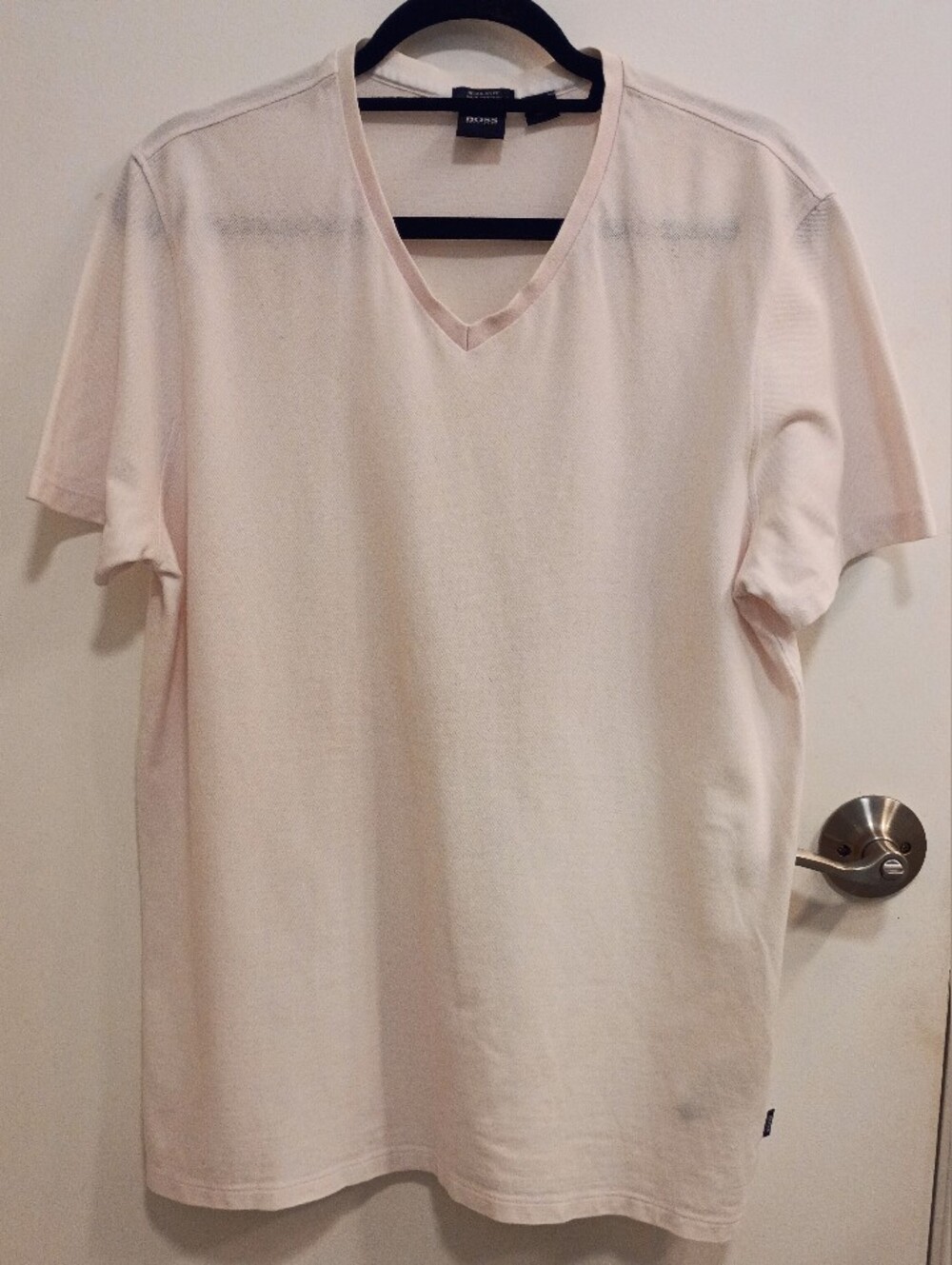 Boss Tilson Men's V-Neck T-Shirt in Pale Pink Pima Cotton Size XL